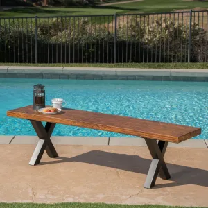 Outdoor Brown Walnut Finish Lightweight Concrete Dining Bench - NH977303 patio chairs, outdoor seating