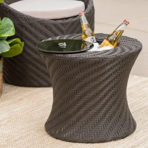 Outdoor Brown Wicker Accent Table with Ice Bucket - NH723003 patio chairs, outdoor seating