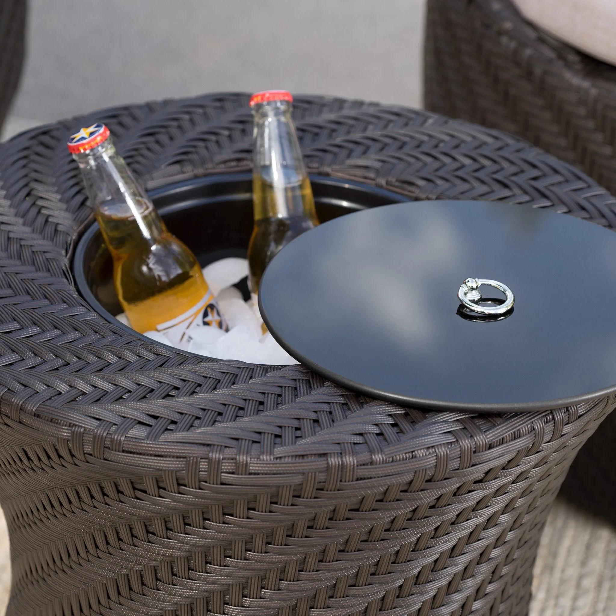 Outdoor Brown Wicker Accent Table with Ice Bucket - NH723003