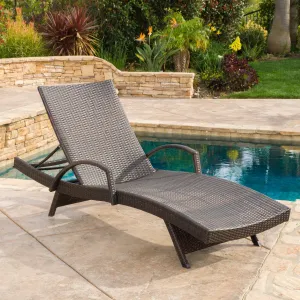 Outdoor Brown Wicker Armed Chaise Lounge Chair - NH947692 patio chairs, outdoor seating