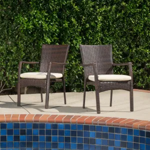 Outdoor Brown Wicker Dining Chair with Beige Cushion (Set of 2) - NH878592 patio chairs, outdoor seating