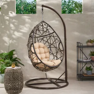 Outdoor Brown Wicker Hanging Teardrop / Egg Chair - NH791932 patio chairs, outdoor seating