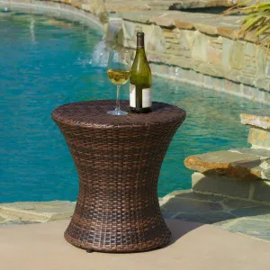 Outdoor Brown Wicker Hourglass Side Table - NH547592 patio chairs, outdoor seating