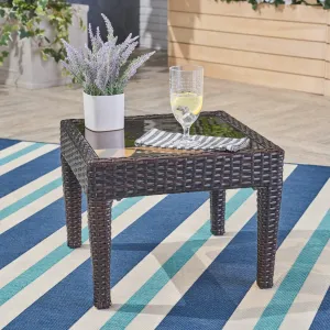 Outdoor Brown Wicker Side Table - NH460692 patio chairs, outdoor seating