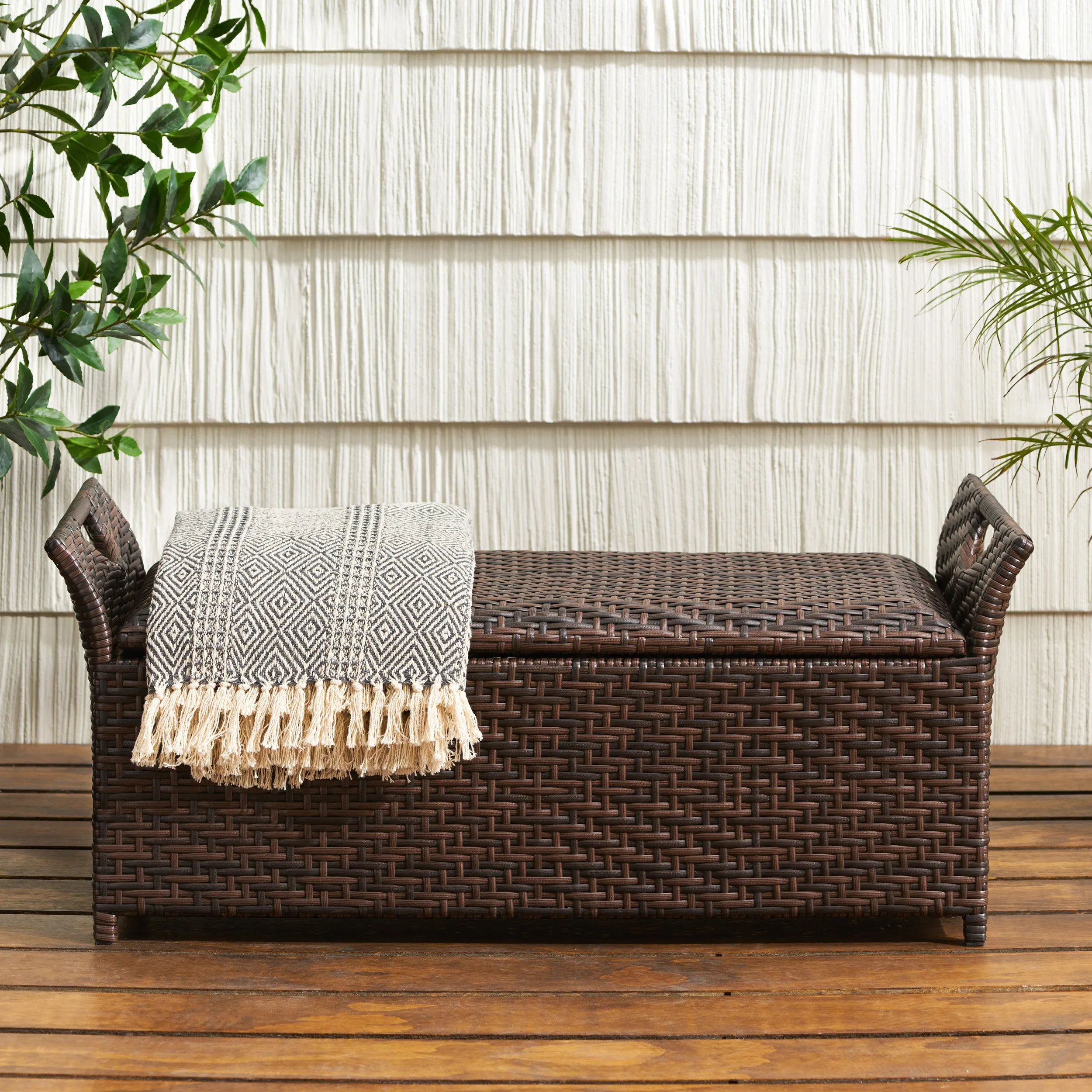 Outdoor Brown Wicker Storage Ottoman - NH155592