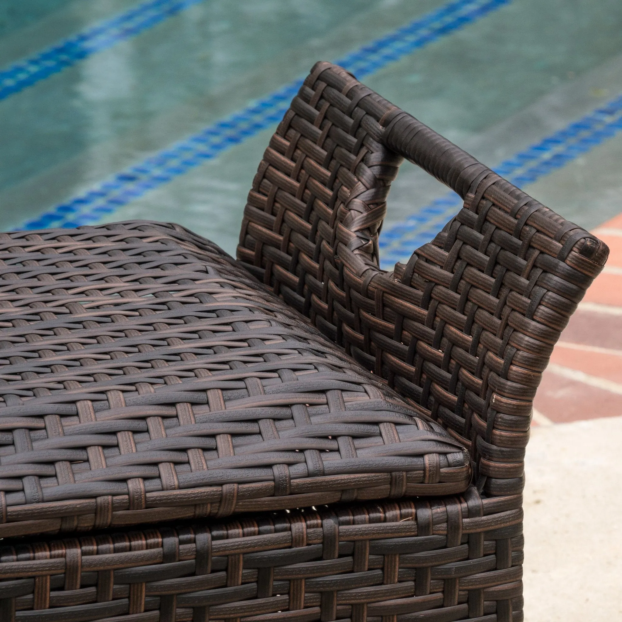 Outdoor Brown Wicker Storage Ottoman - NH155592