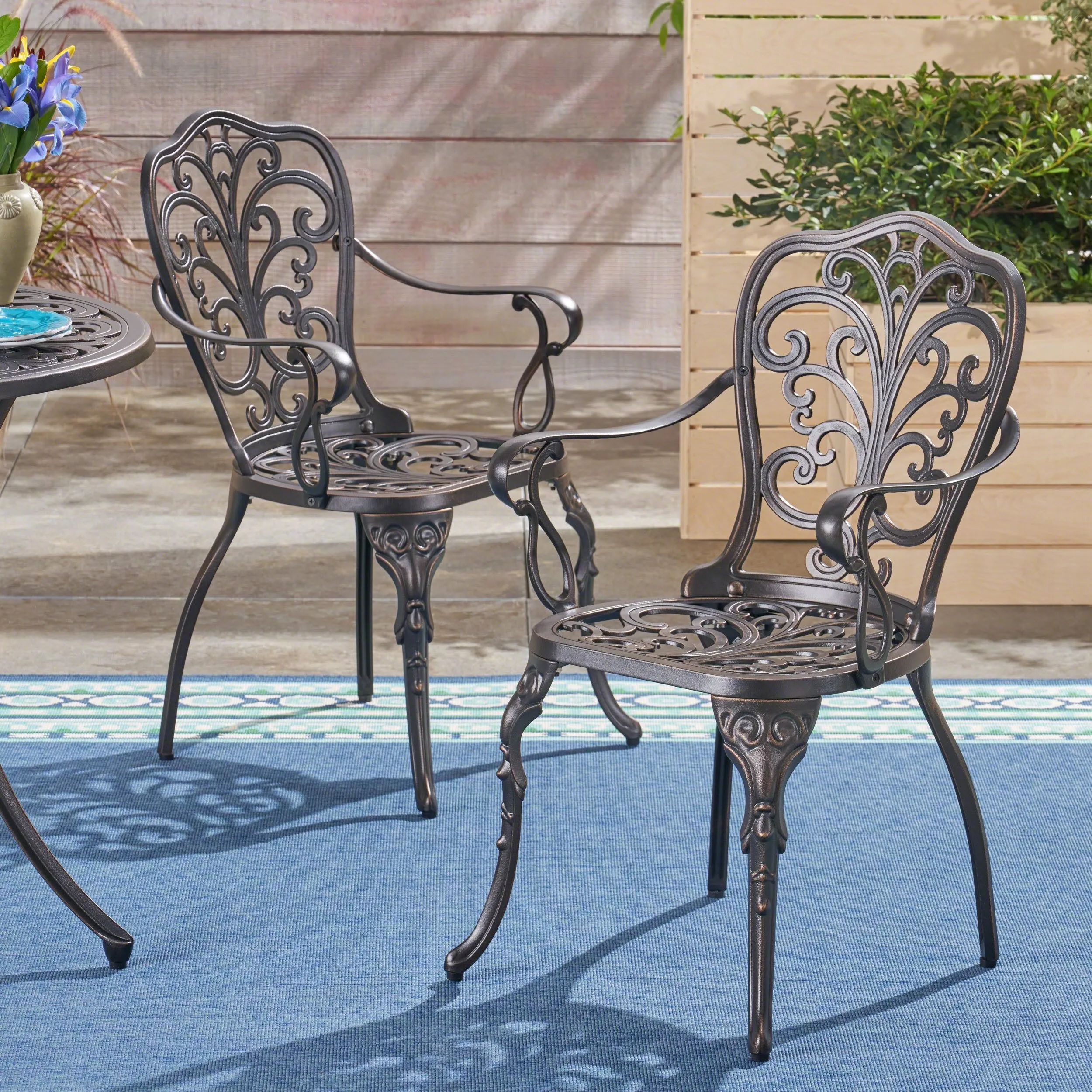 Outdoor Cast Aluminum Dining Chair (Set of 2), Shiny Copper - NH423503 patio chairs, outdoor seating