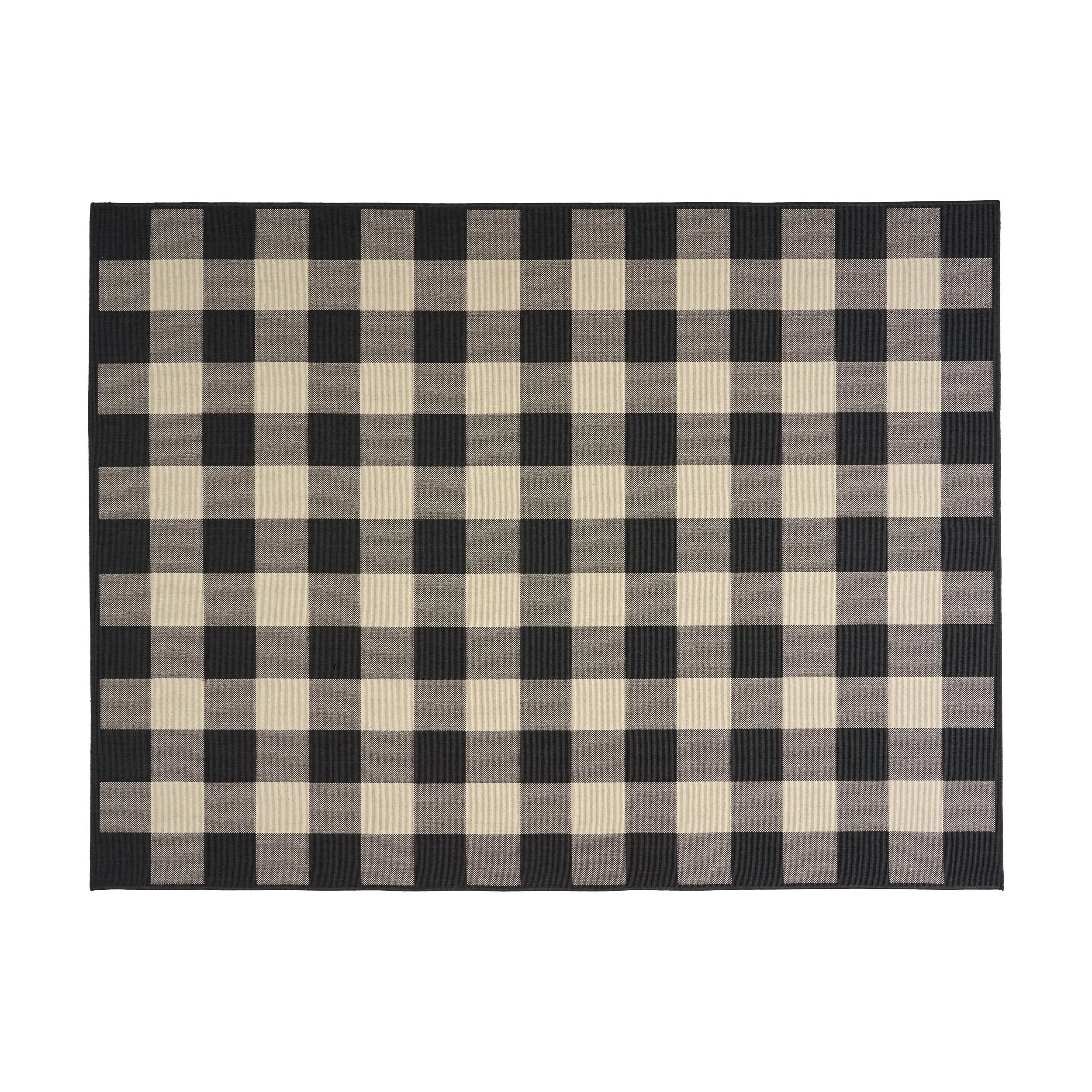 Outdoor Check Area Rug, Black and Ivory - NH355803 patio chairs, outdoor seating