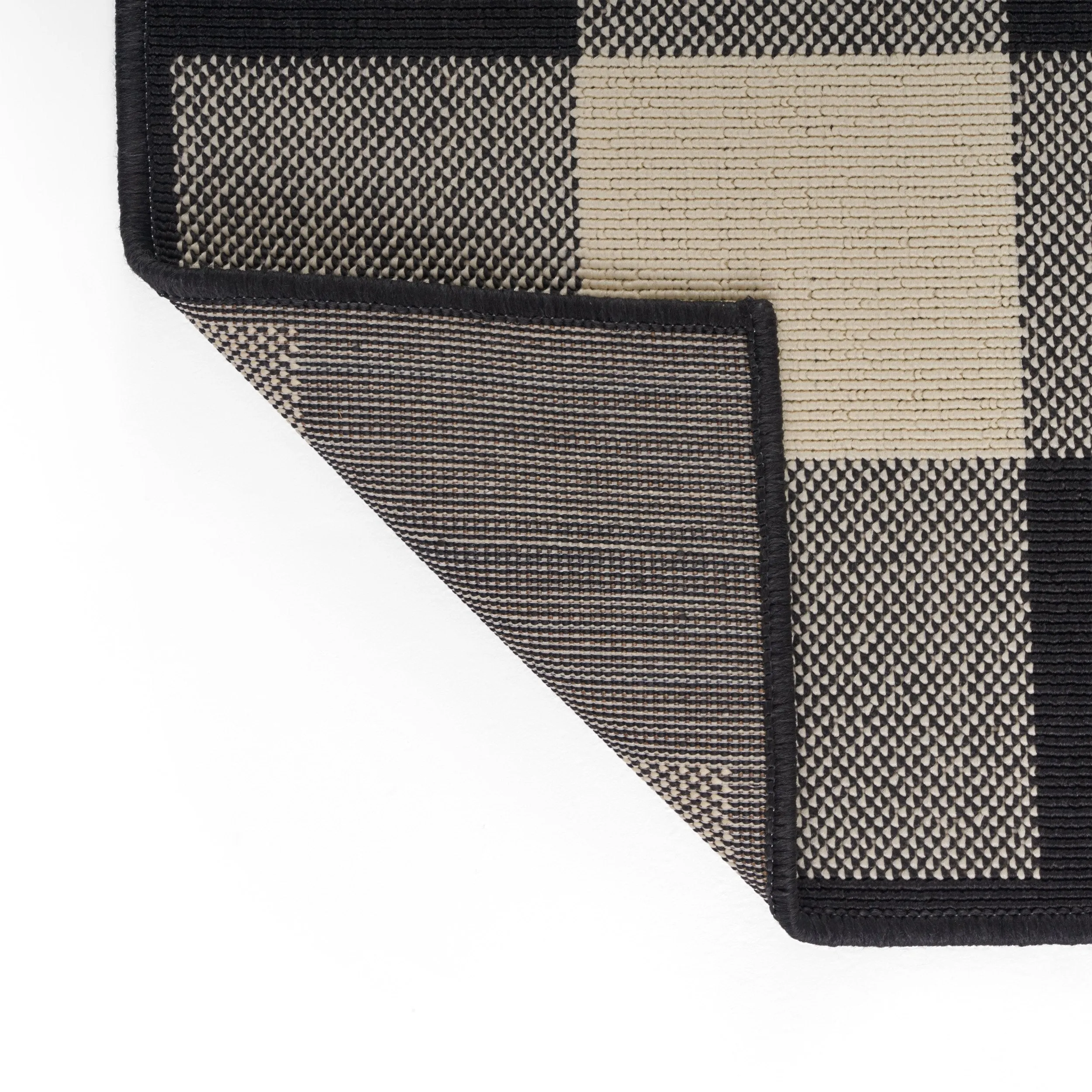 Outdoor Check Area Rug, Black and Ivory - NH355803