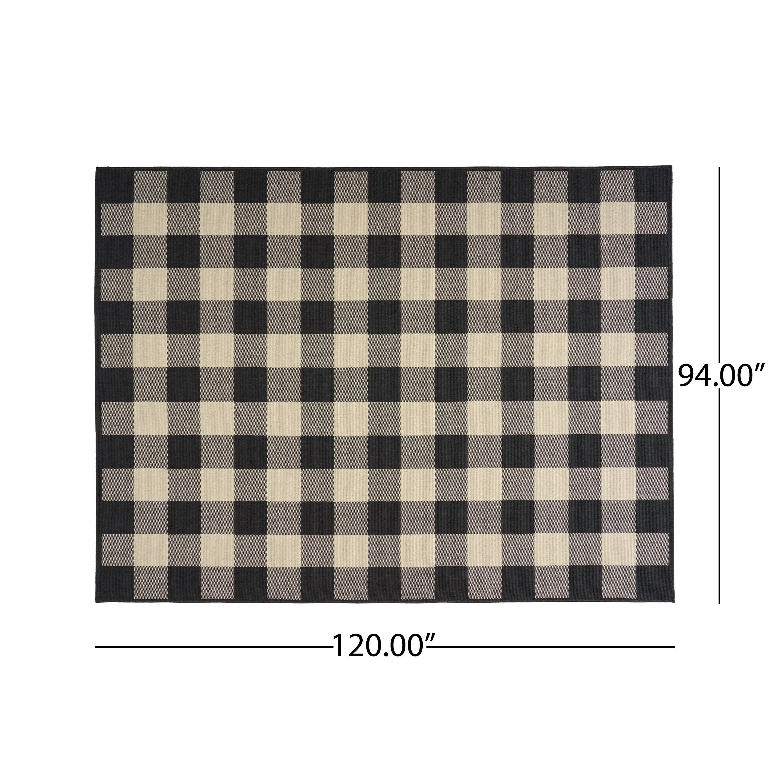 Outdoor Check Area Rug, Black and Ivory - NH355803