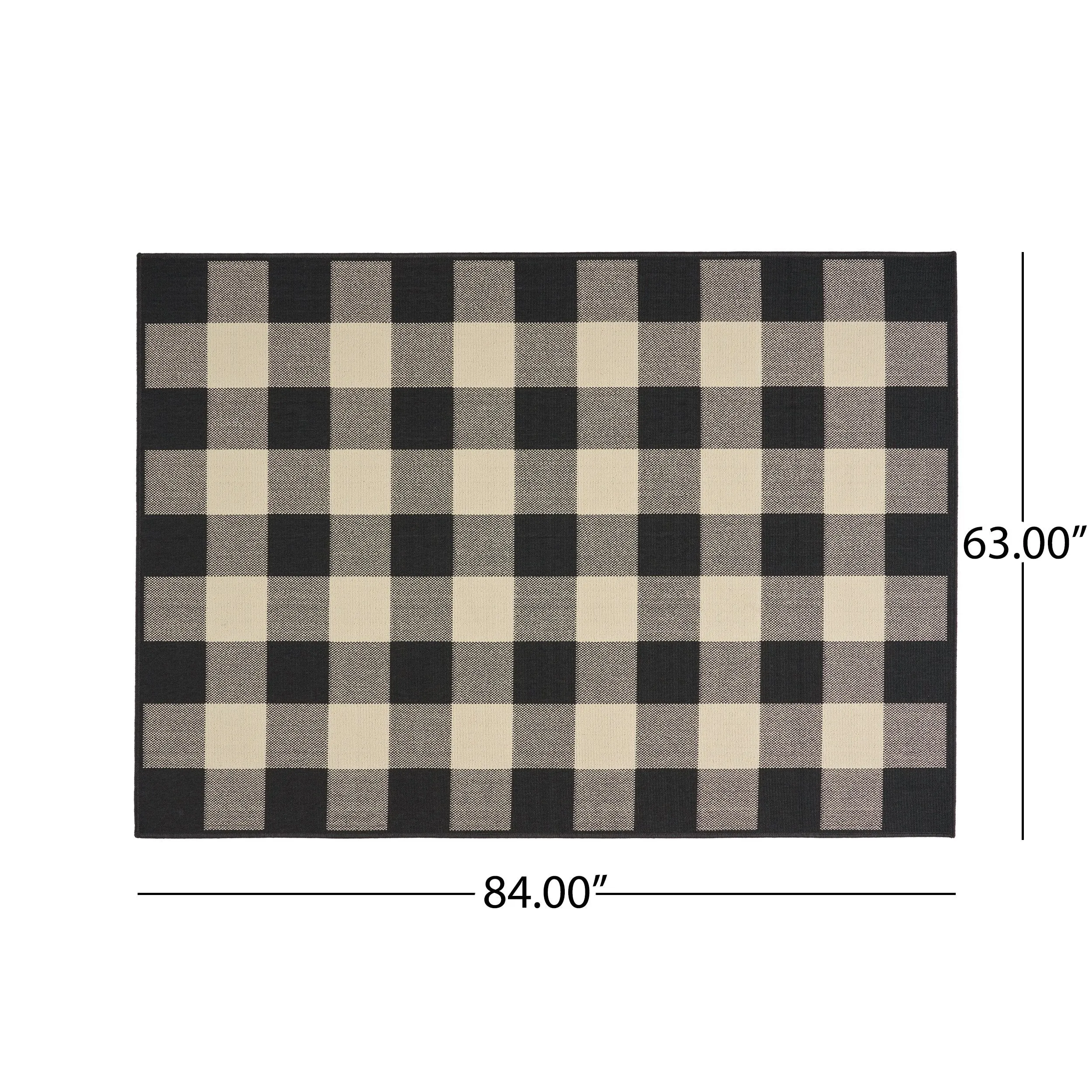 Outdoor Check Area Rug, Black and Ivory - NH355803