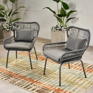 Outdoor Club Chairs, Steel and Rope, Water-Resistant Cushions, Boho - NH705703 patio chairs, outdoor seating