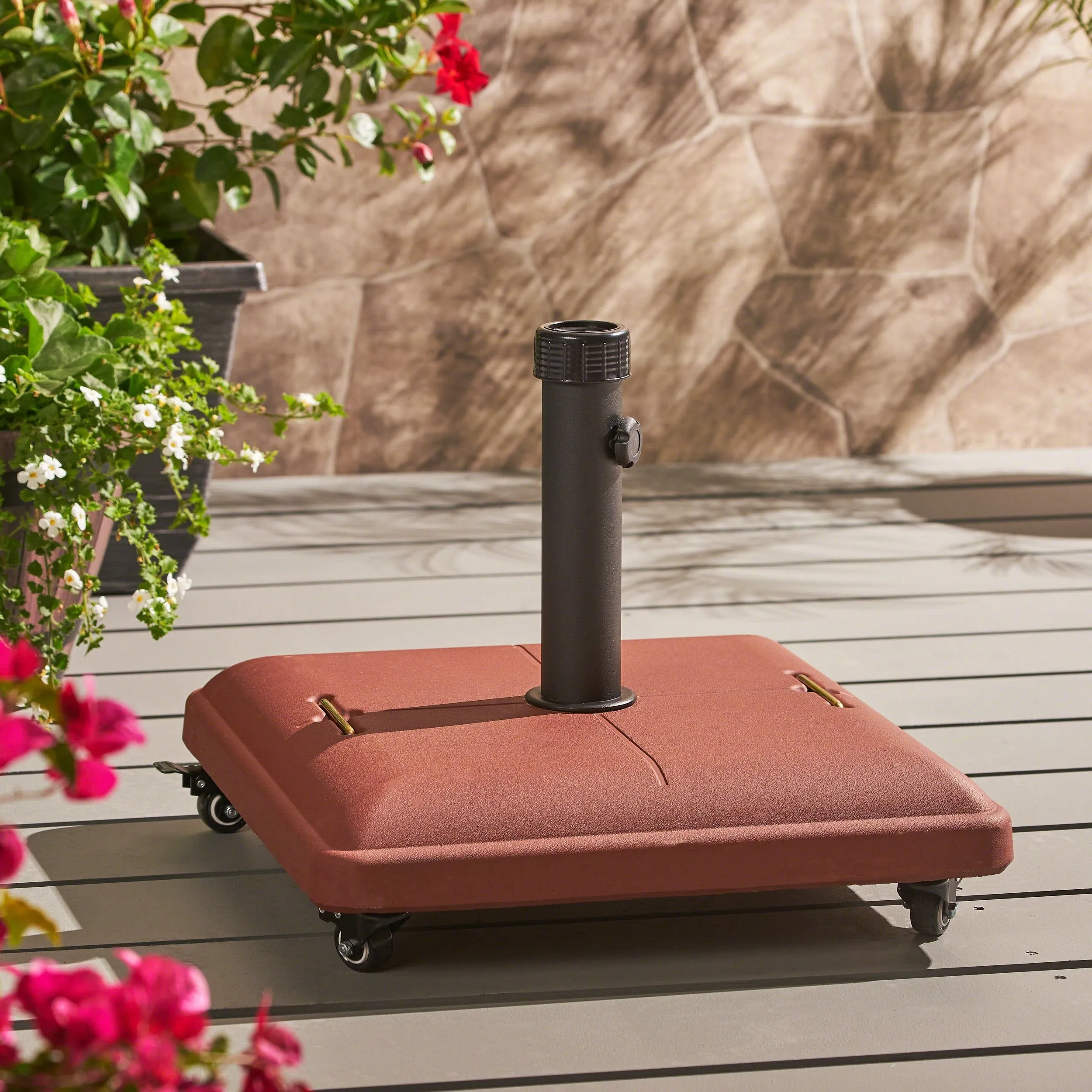 Outdoor Concrete Square 80lb Umbrella Base with Steel Umbrella Holder - NH099303 patio chairs, outdoor seating