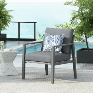 Outdoor Contemporary Gray Rope Accent Chair Club Chair, Aluminum patio chairs, outdoor seating