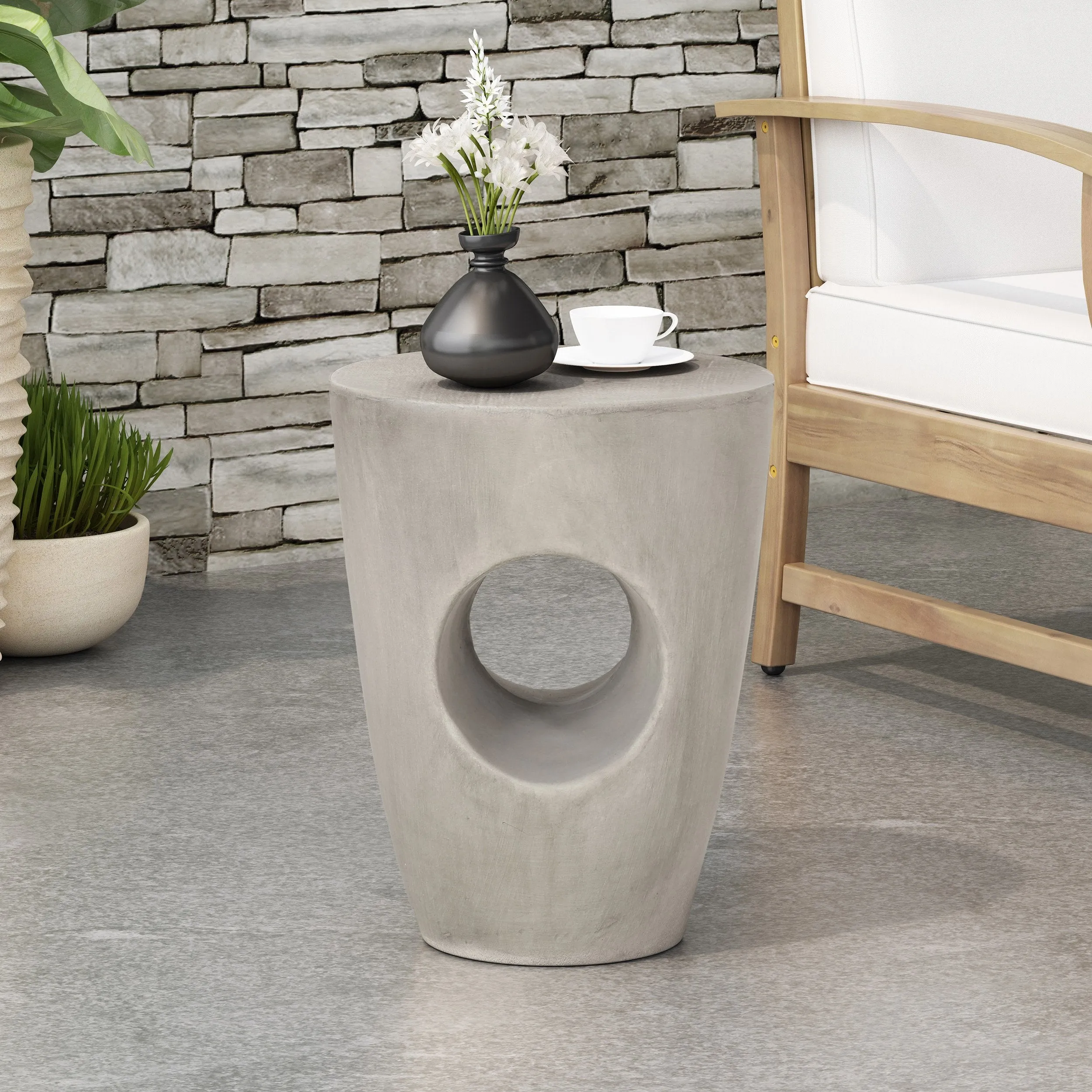 Outdoor Contemporary Lightweight Concrete Accent Side Table - NH767213 patio chairs, outdoor seating