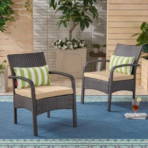 Outdoor Contemporary Wicker Club Chairs with Cushion (Set of 2) - NH908503 patio chairs, outdoor seating