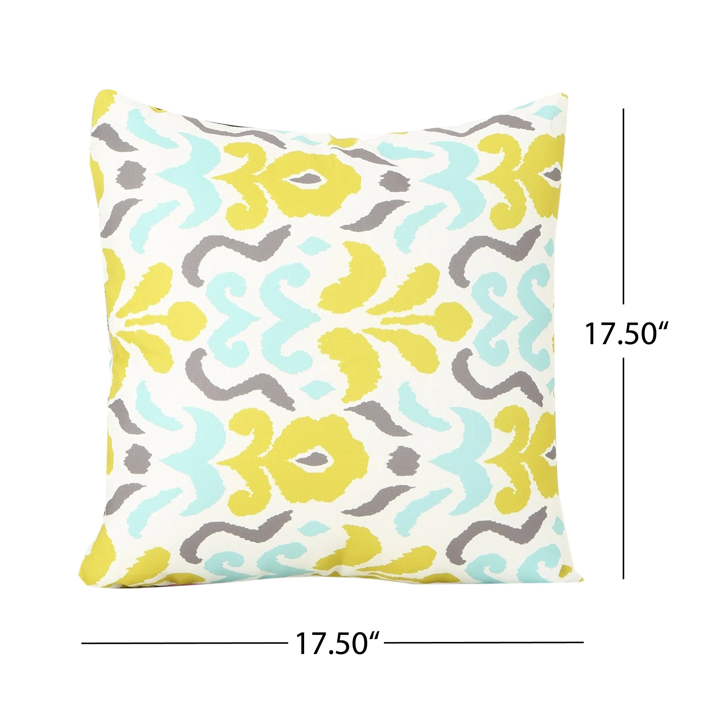 Outdoor Cushion, 17.75" Square, Abstract Floral Pattern, Cream, Yellow, Light Blue, Gray - NH631703