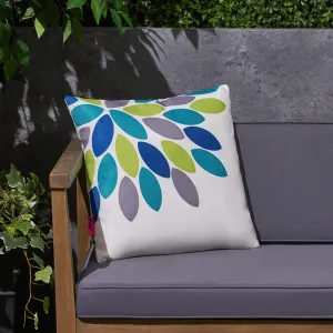 Outdoor Cushion, 17.75" Square, Abstract Geometric Leaf Pattern, Cream, Blue, Turquoise, Green, Gray - NH331703 patio chairs, outdoor seating