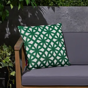 Outdoor Cushion, 17.75" Square, Geometric Lattice Pattern, Green, White - NH741703 patio chairs, outdoor seating