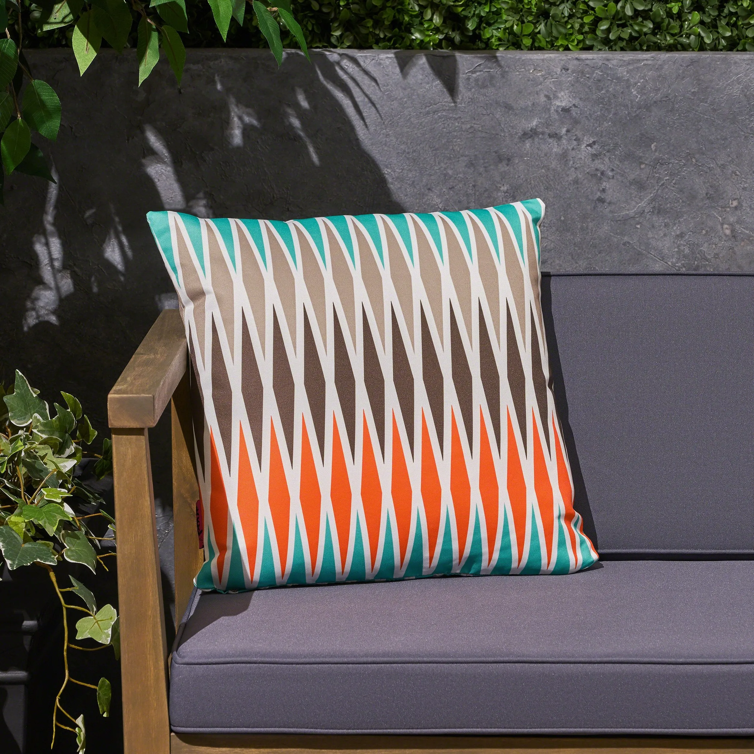 Outdoor Cushion, 17.75" Square, Geometric Pattern, Cream, Brown, Gray, Teal, Red - NH841703 patio chairs, outdoor seating
