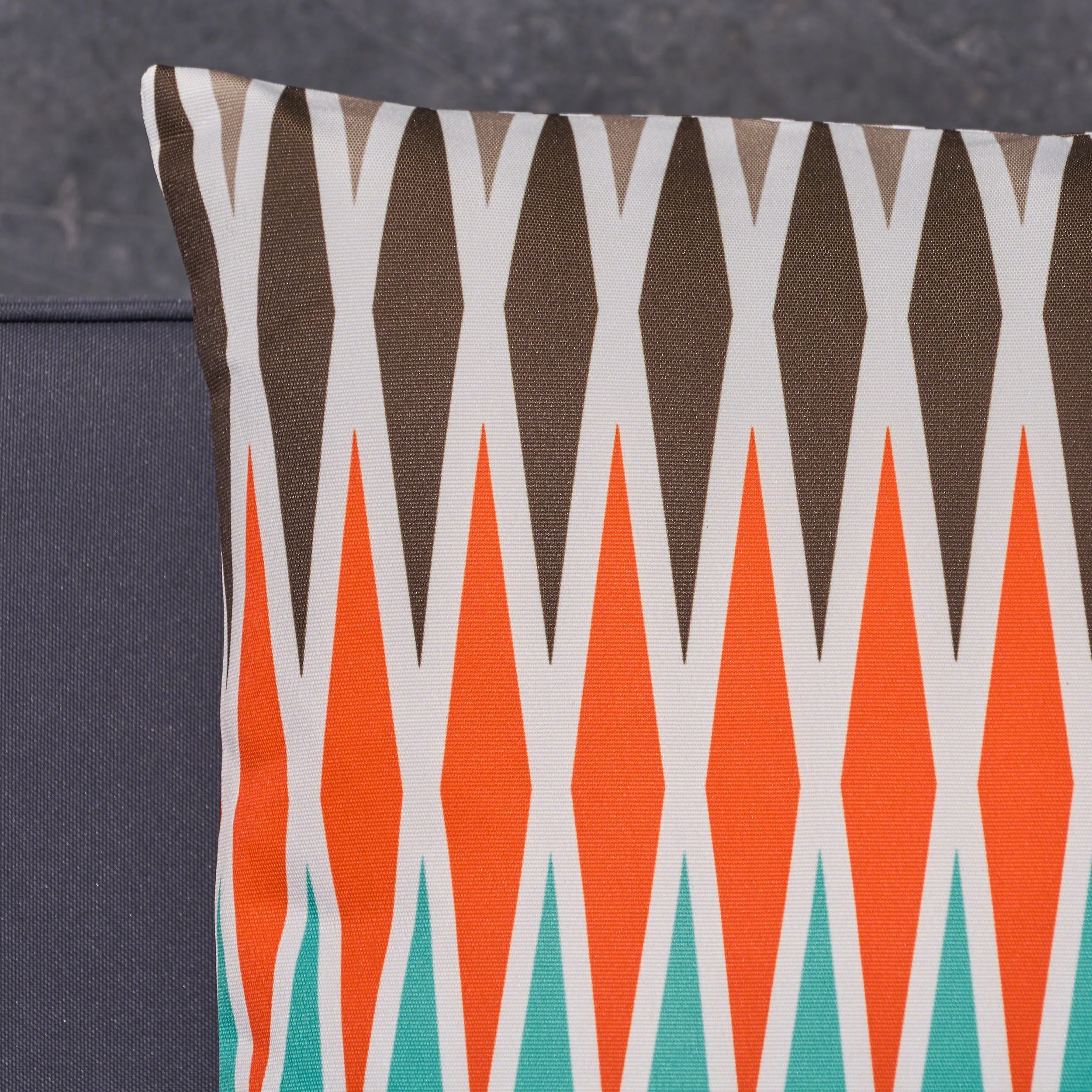 Outdoor Cushion, 17.75" Square, Geometric Pattern, Cream, Brown, Gray, Teal, Red - NH841703