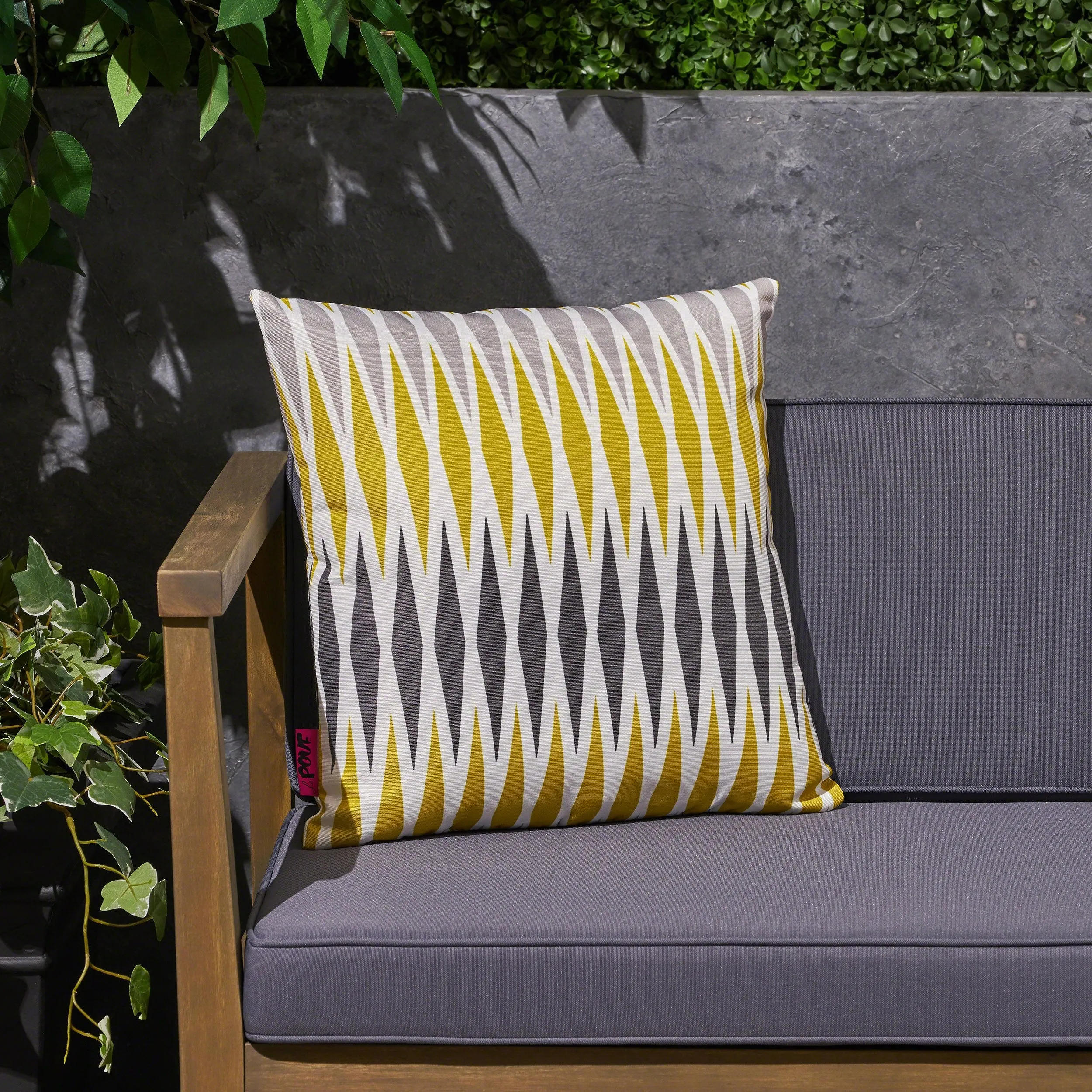 Outdoor Cushion, 17.75" Square, Geometric Pattern, Cream, Yellow, Dark Gray, Light Gray - NH941703 patio chairs, outdoor seating