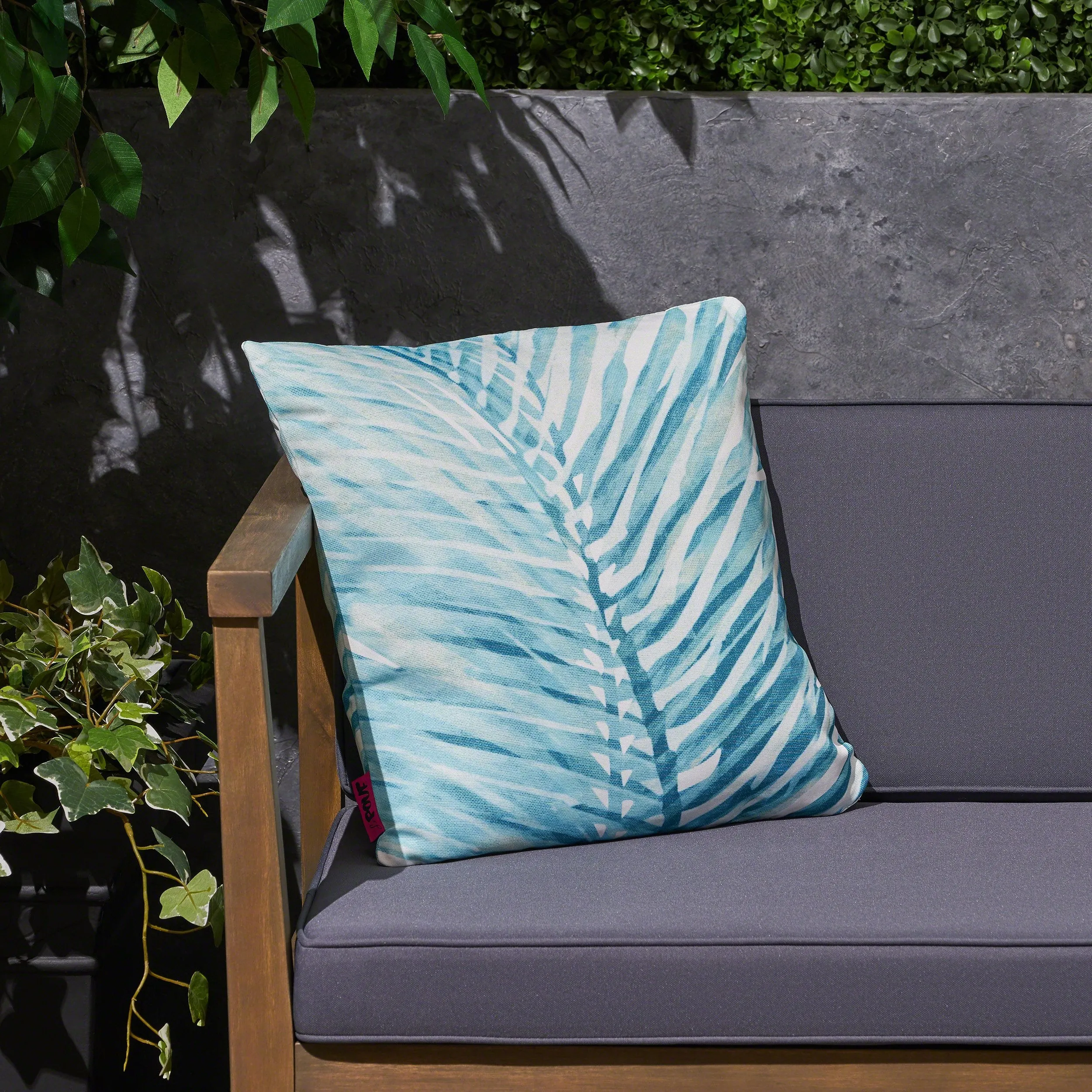 Outdoor Cushion, 17.75" Square, Palm Fronds, White, Teal - NH251703 patio chairs, outdoor seating