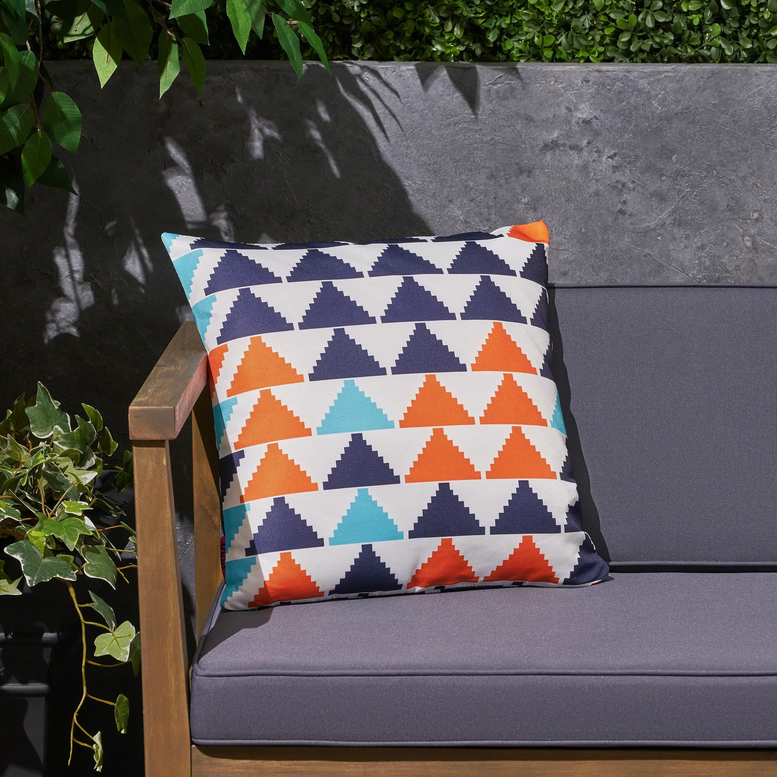 Outdoor Cushion, 17.75" Square, Southwestern/Tribal, Orange, Cream, Light Blue, Dark Blue - NH831703 patio chairs, outdoor seating