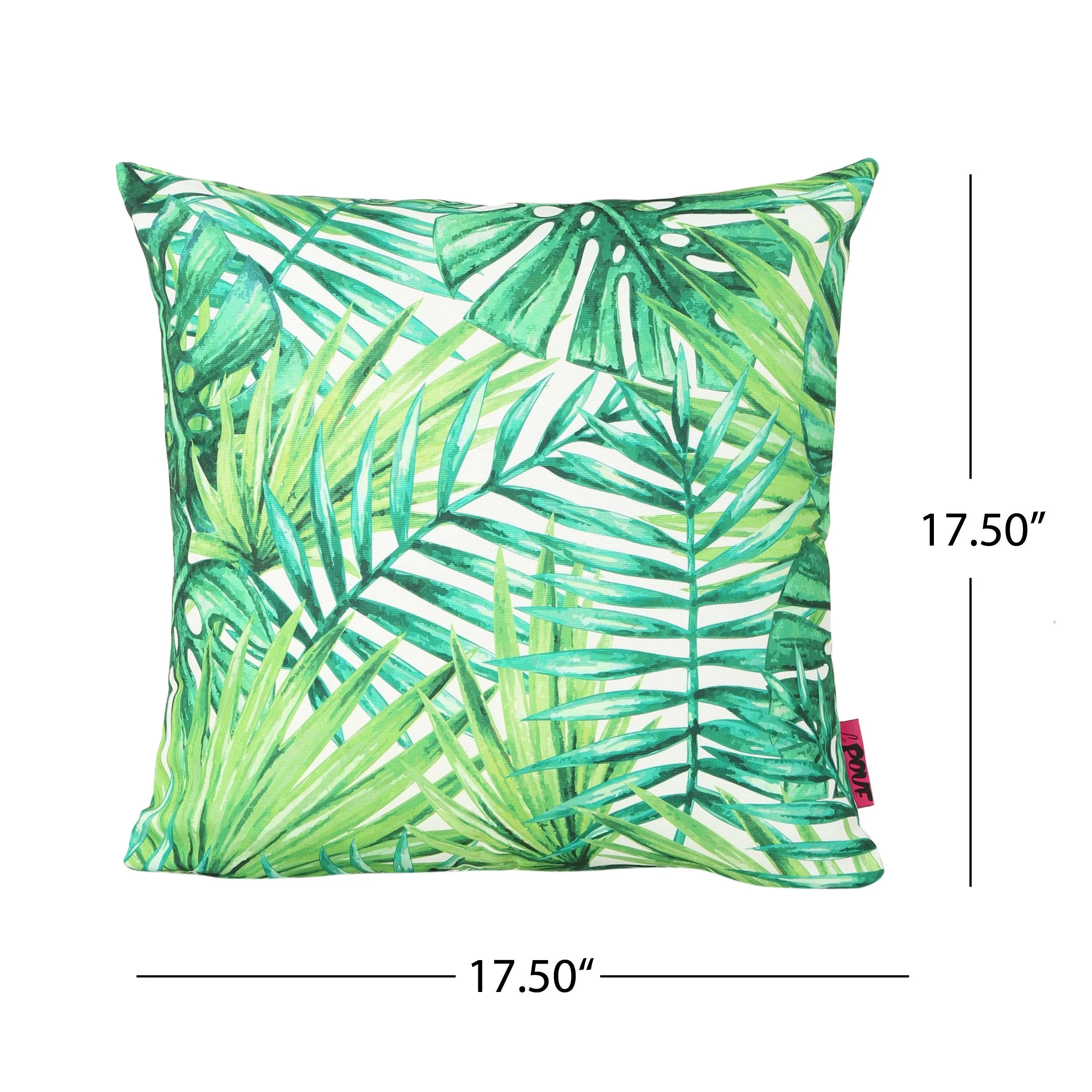 Outdoor Cushion, 17.75" Square, Tropical Palm Fronds, Cream and Green - NH431703
