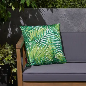 Outdoor Cushion, 17.75" Square, Tropical Palm Fronds, Cream and Green - NH431703 patio chairs, outdoor seating