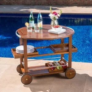 Outdoor Dark Acacia Wood Bar Cart with Powder Coated Aluminum Accents - NH835203 patio chairs, outdoor seating