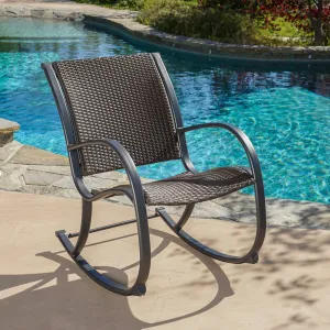 Outdoor Dark Brown Wicker Rocking Chair - NH456592 patio chairs, outdoor seating