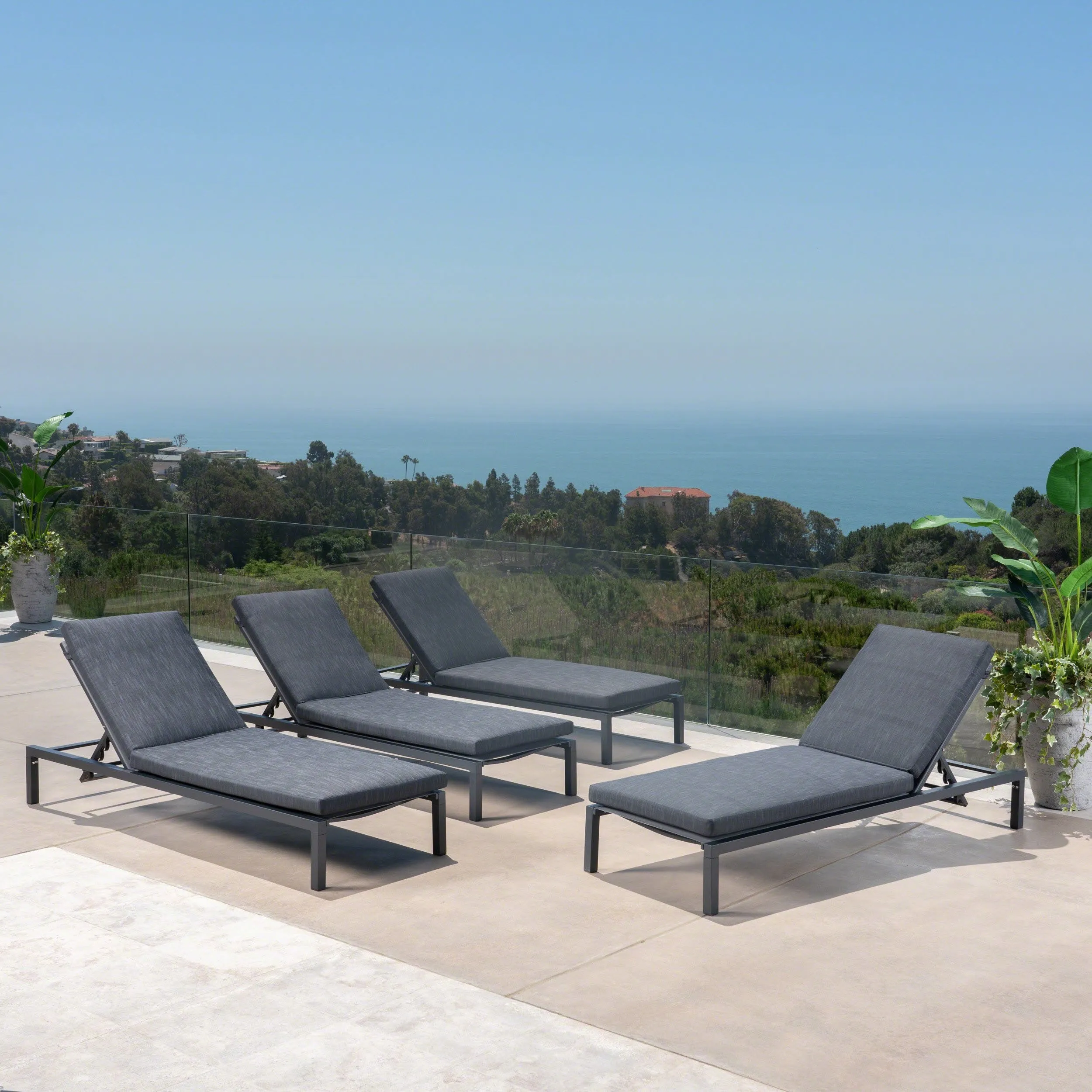 Outdoor Dark Gray Outdoor Mesh Chaise Lounges with Black Aluminum Frame (Set of 4) - NH043303 patio chairs, outdoor seating