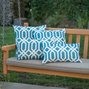 Outdoor Dark Teal Arabesque Patterned Water Resistant Square and Rectangular Throw Pillows (Set of 4) - NH840303 patio chairs, outdoor seating