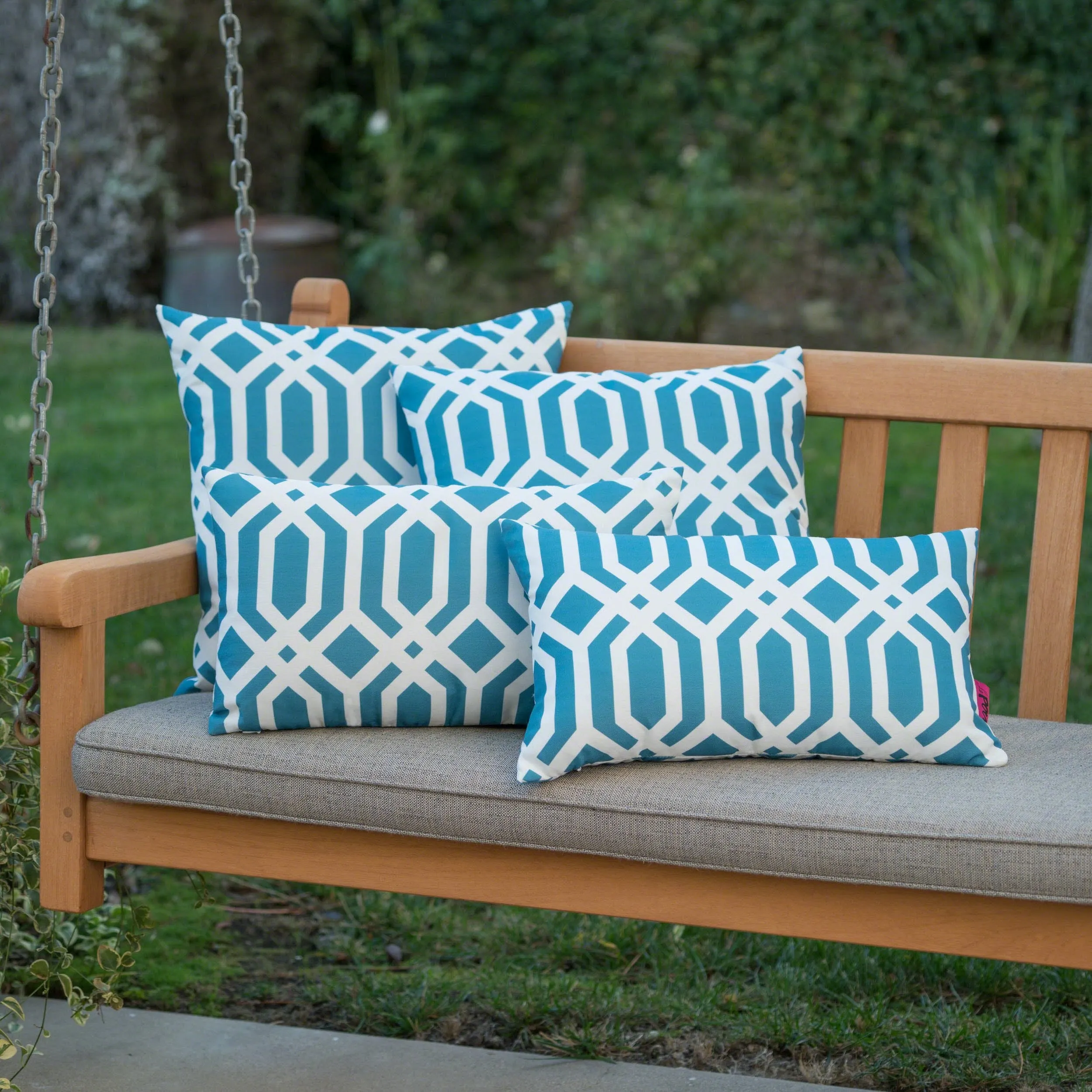 Outdoor Dark Teal Arabesque Patterned Water Resistant Square and Rectangular Throw Pillows (Set of 4) - NH840303 patio chairs, outdoor seating