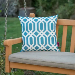 Outdoor Dark Teal Arabesque Patterned Water Resistant Square Pillow - NH440303 patio chairs, outdoor seating