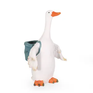 Outdoor Decorative Goose Planter, White and Blue - NH779413 patio chairs, outdoor seating