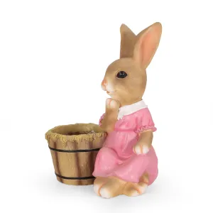 Outdoor Decorative Rabbit Planter, Brown and Pink - NH099413 patio chairs, outdoor seating