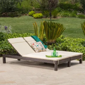 Outdoor Dual Wicker Chaise Lounge w/ Water Resistant Cushions - NH665003 patio chairs, outdoor seating
