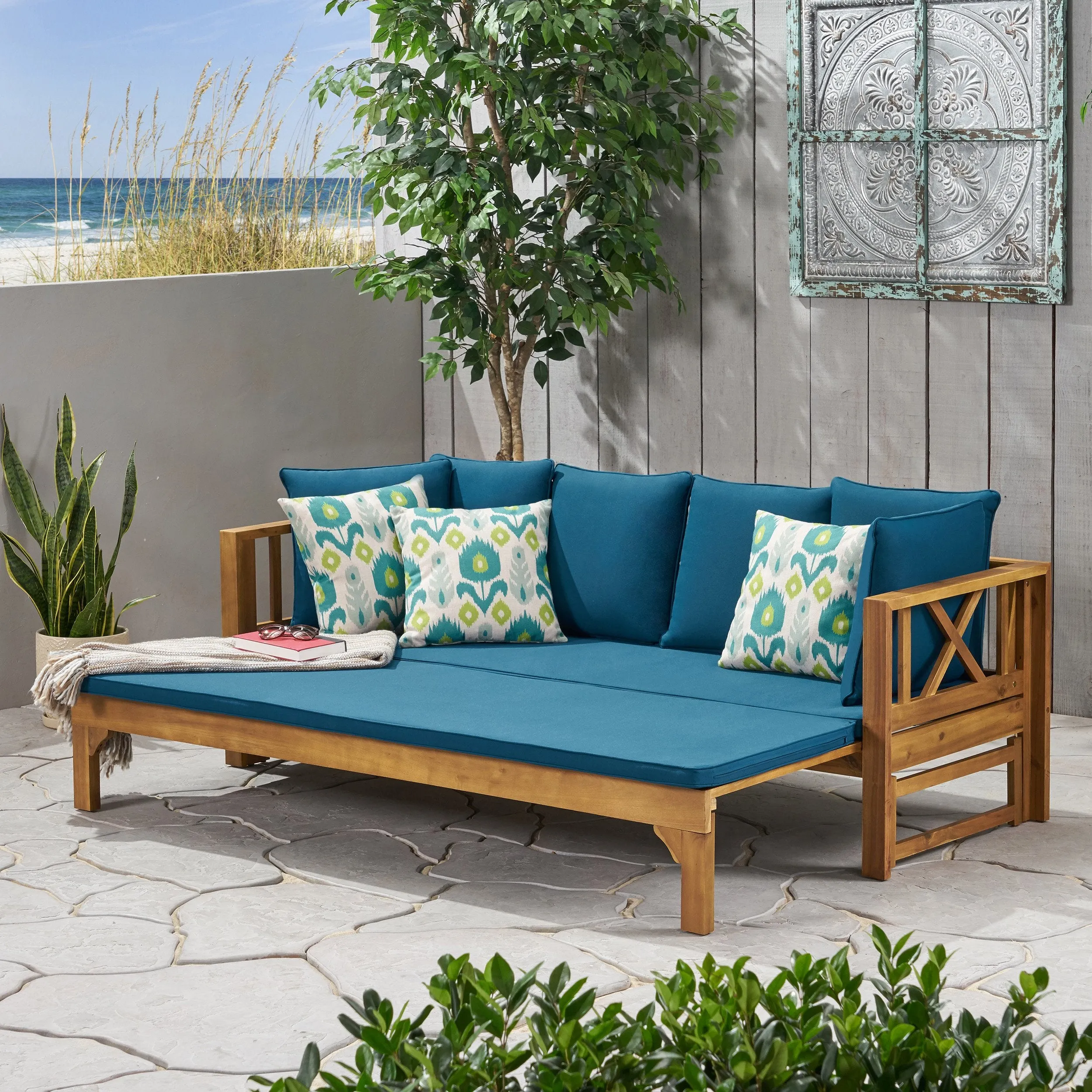 Outdoor Extendable Acacia Wood Daybed Sofa - NH518903 patio chairs, outdoor seating