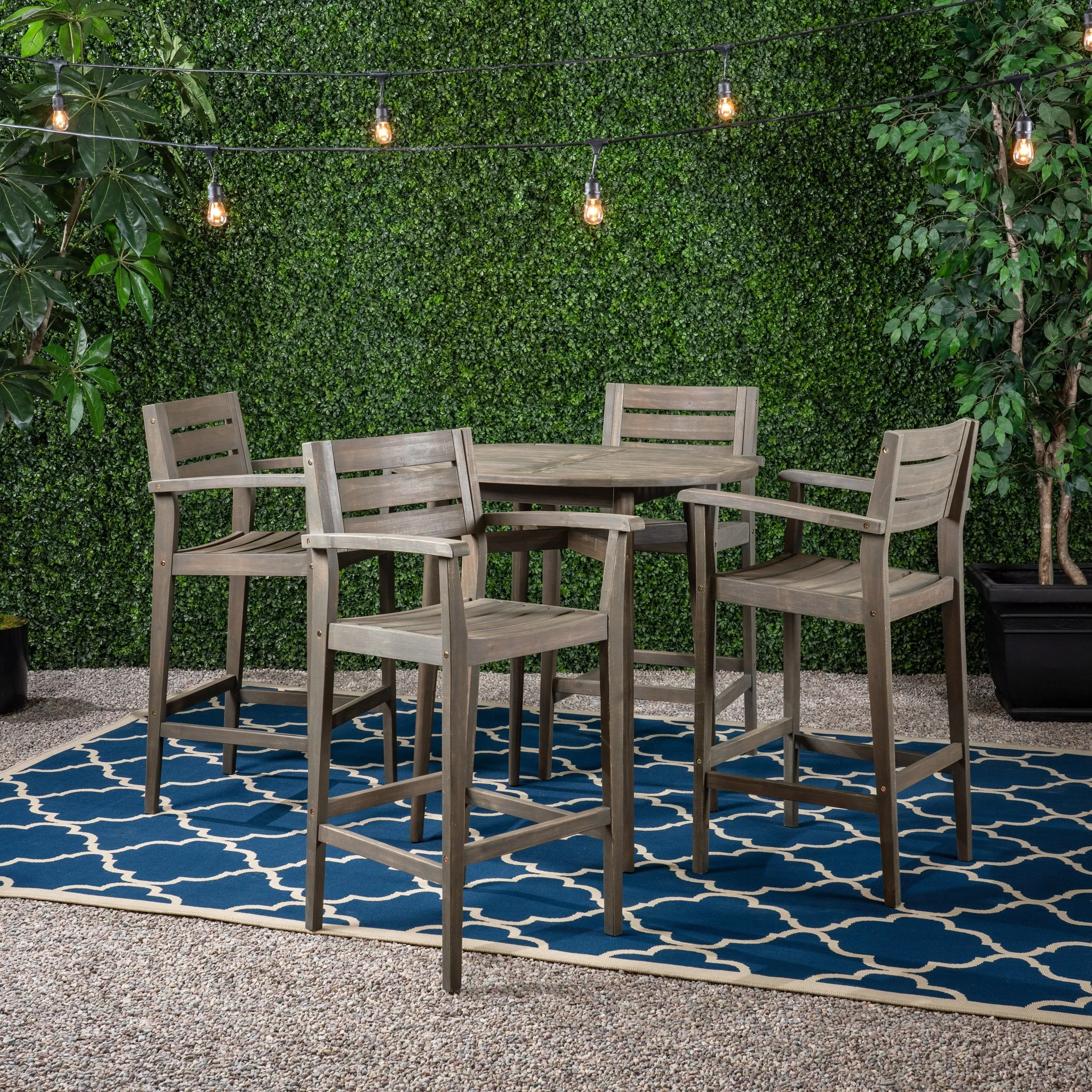 Outdoor Farmhouse 4 Seater Wood Bar Set - NH685603
