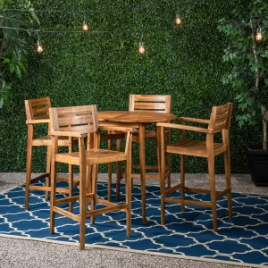 Outdoor Farmhouse 4 Seater Wood Bar Set - NH685603 patio chairs, outdoor seating