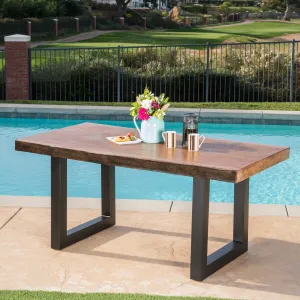 Outdoor Faux Live Edge Teak Finish Lightweight Concrete Dining Table - NH208303 patio chairs, outdoor seating