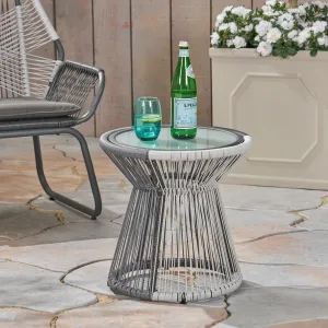 Outdoor Faux Rattan Side Table with Glass Top - NH432503 patio chairs, outdoor seating