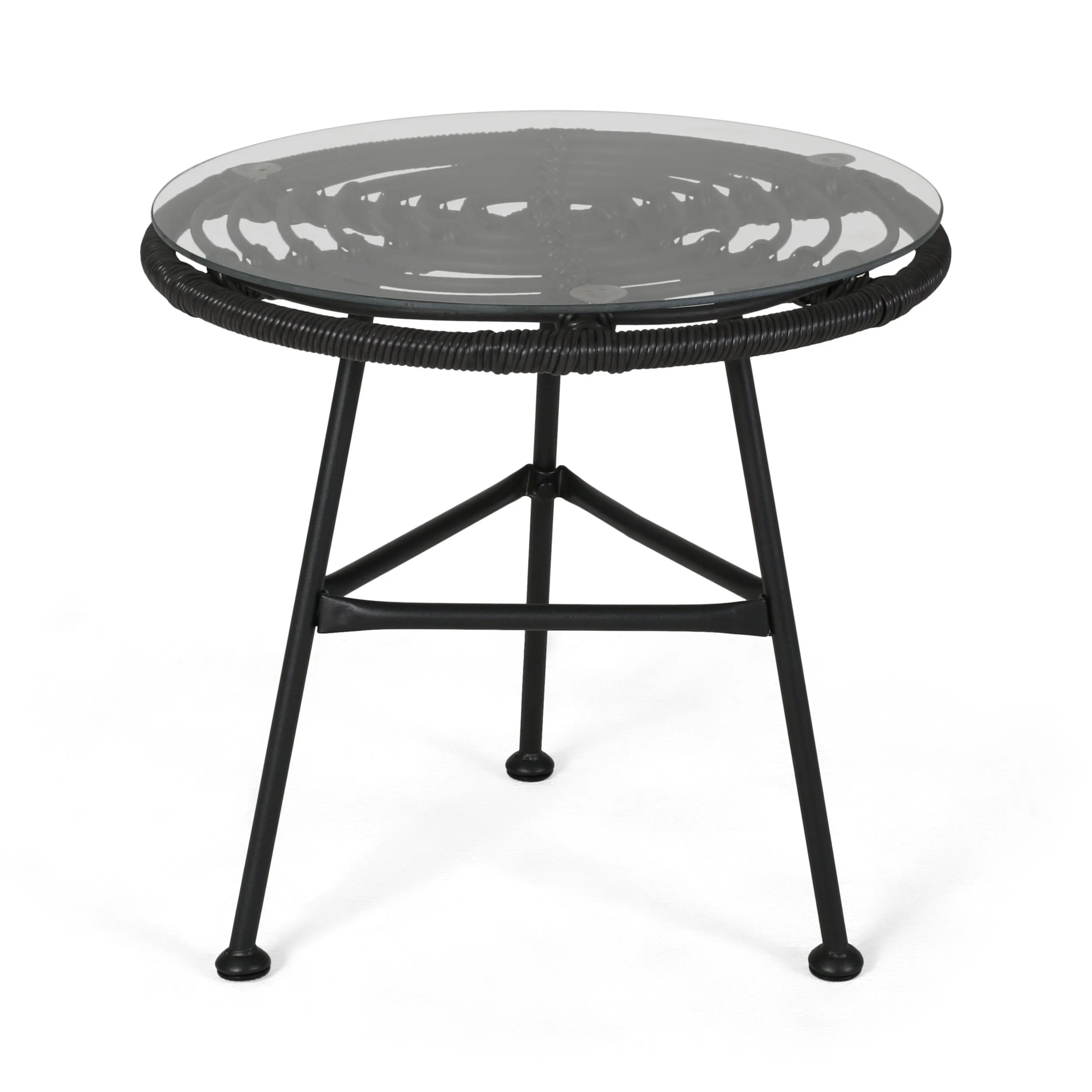 Outdoor Faux Wicker 2 Seater Chat Set with Tempered Glass Table - NH656903