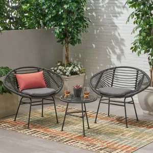 Outdoor Faux Wicker 2 Seater Chat Set with Tempered Glass Table - NH656903 patio chairs, outdoor seating