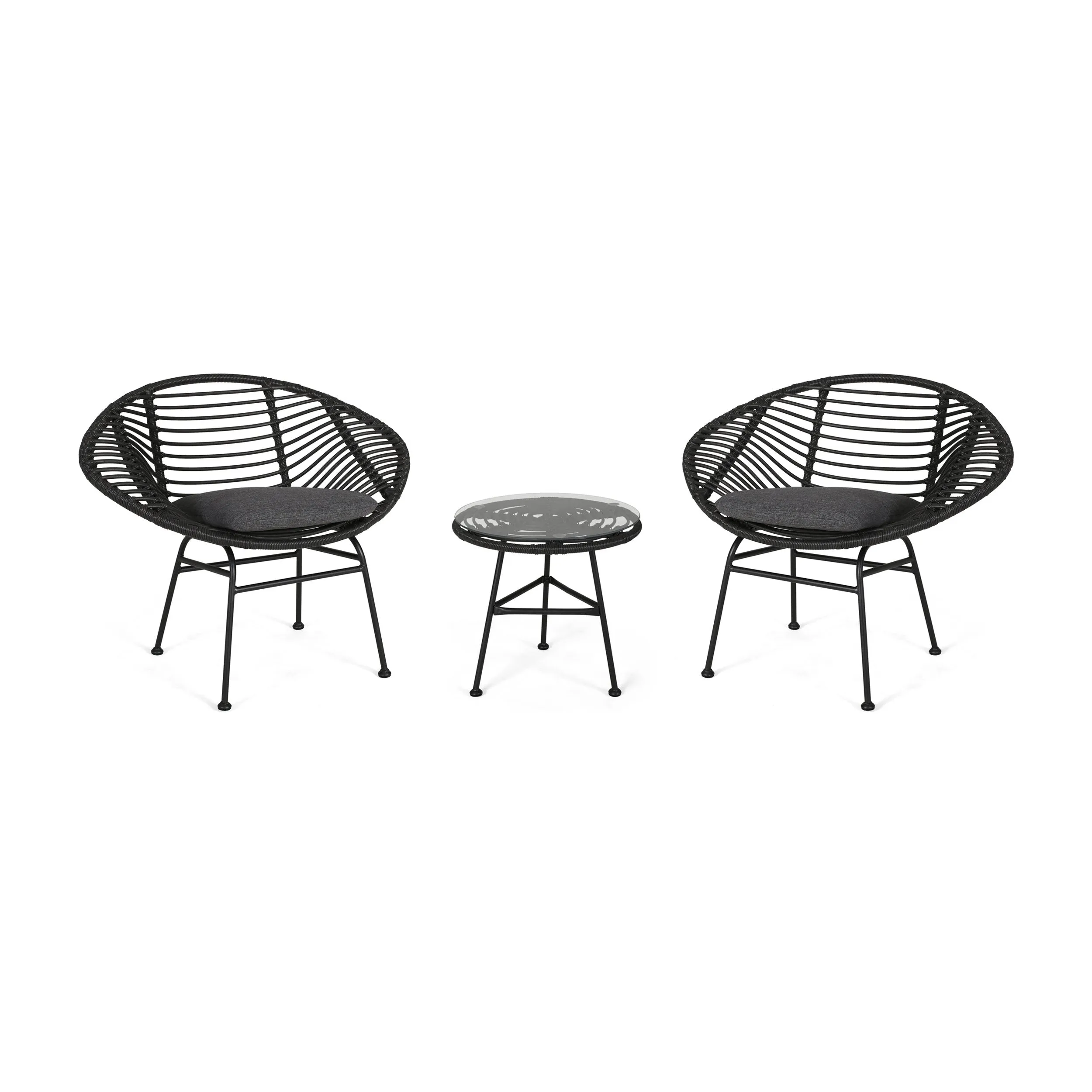 Outdoor Faux Wicker 2 Seater Chat Set with Tempered Glass Table - NH656903