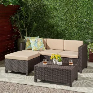 Outdoor Faux Wicker Print 3 Seater Sectional Set with Ottoman - NH951113 patio chairs, outdoor seating