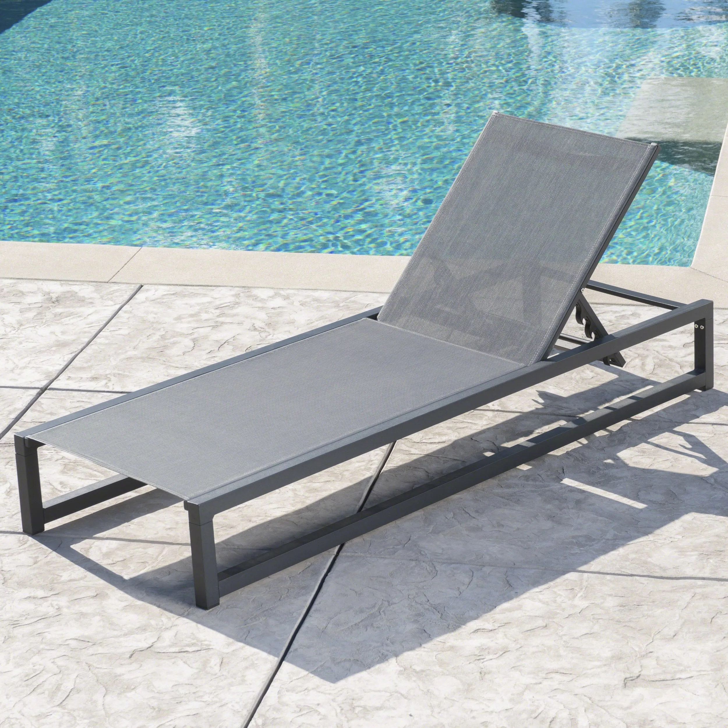 Outdoor Finished Aluminum Framed Chaise Lounge with Mesh Body - NH128203 patio chairs, outdoor seating