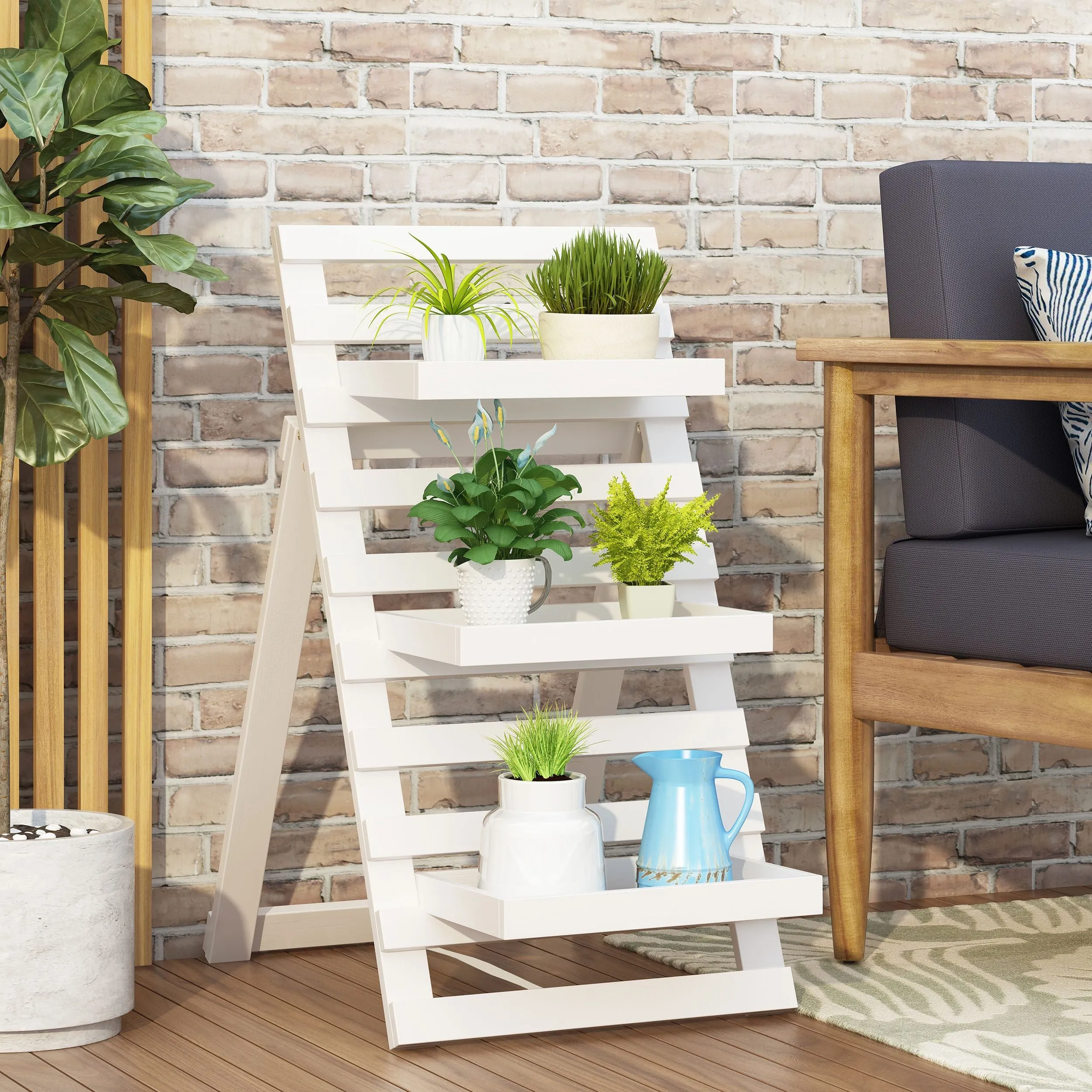 Outdoor Firwood 3 Tiered Plant Stand - NH735513